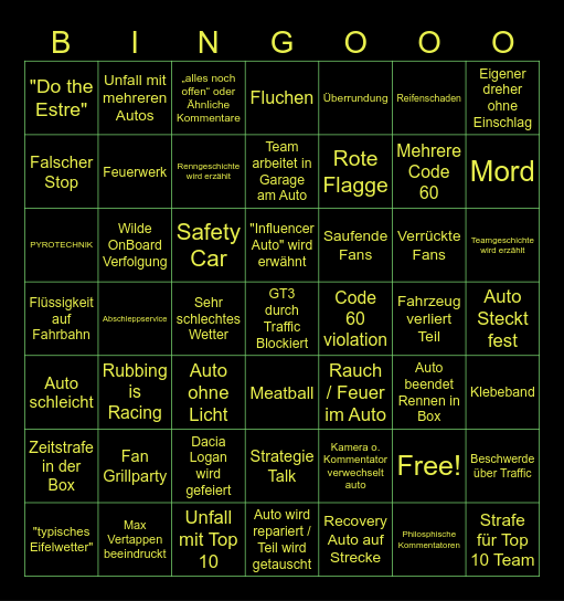 24 Stunden Grüne Hölle Bingo Card