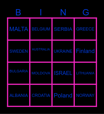 EUROVISION BINGO Card