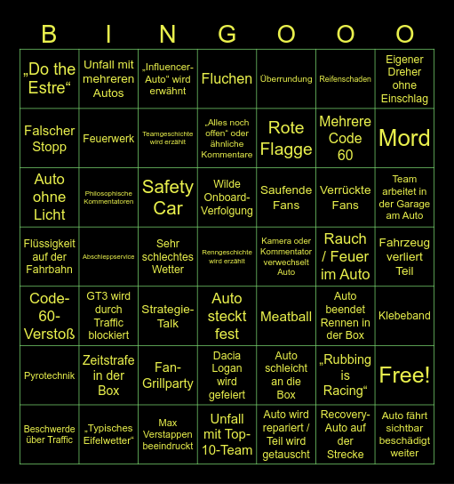 24 Stunden Grüne Hölle Bingo Card
