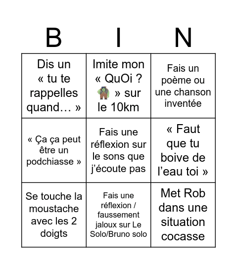 Le bingo du M Bingo Card