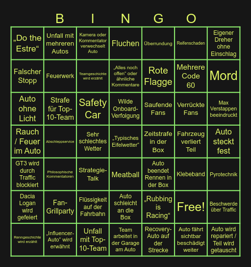 24 Stunden Grüne Hölle Bingo Card