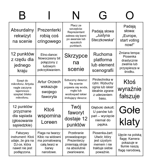 Eurowizja 2026 Bingo Card
