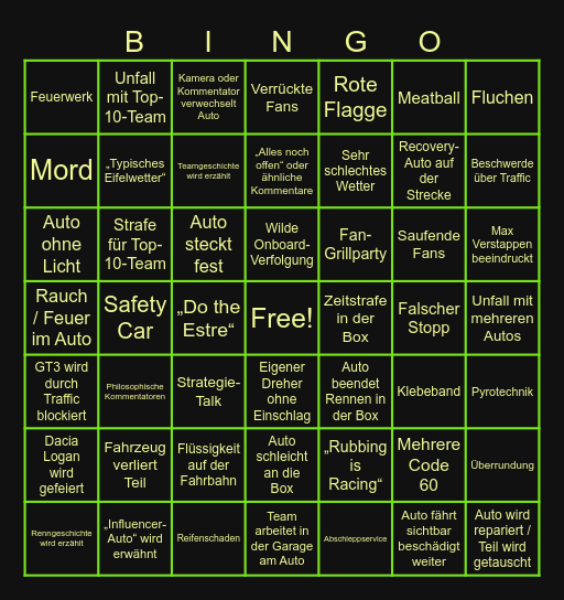 24 Stunden Grüne Hölle Bingo Card