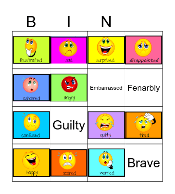 Emotions Bingo Card