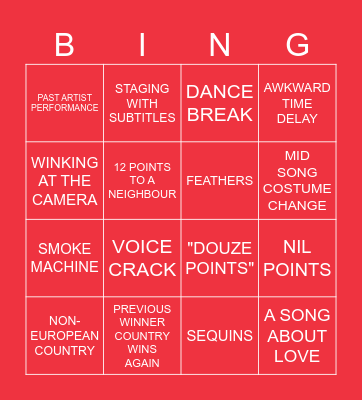 Eurovision Drunk Bingo - Vienna 2026! Bingo Card