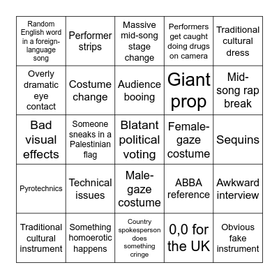 Eurovision 26 Bingo Card