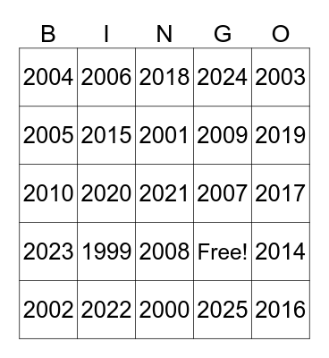 MrMalby Intro Over the Years Bingo Card