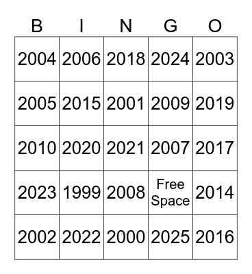 MrMalby Intro Over the Years Bingo Card