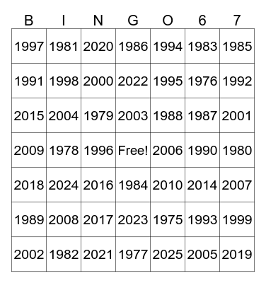 MrMalby Intro Over the Years Bingo Card