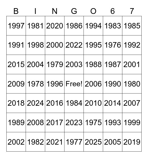 MrMalby Intro Over the Years Bingo Card