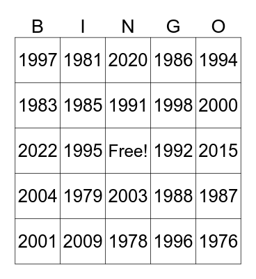 MrMalby Intro Over the Years Bingo Card