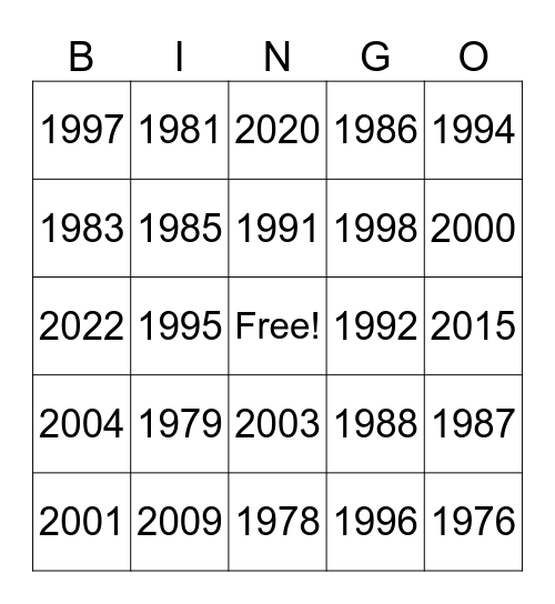 MrMalby Intro Over the Years Bingo Card