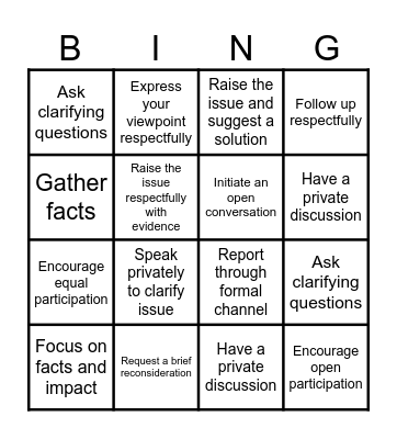Ethical Bingo Card