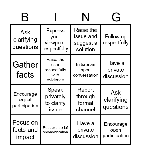 Ethical Bingo Card
