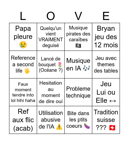 Mariage papa Bingo Card