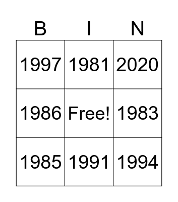 MrMalby Intro Over the Years Bingo Card