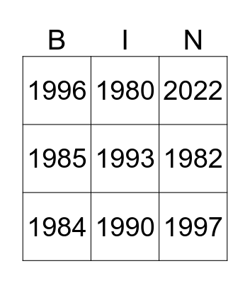 MrMalby Intro Over the Years Bingo Card