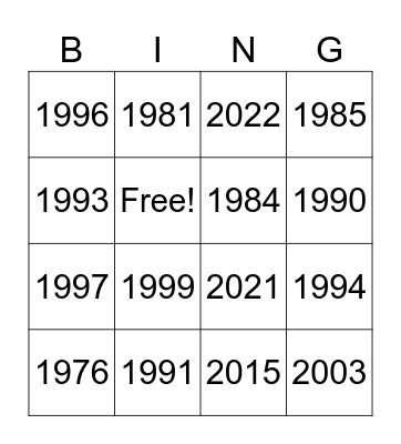 MrMalby Intro Over the Years Bingo Card