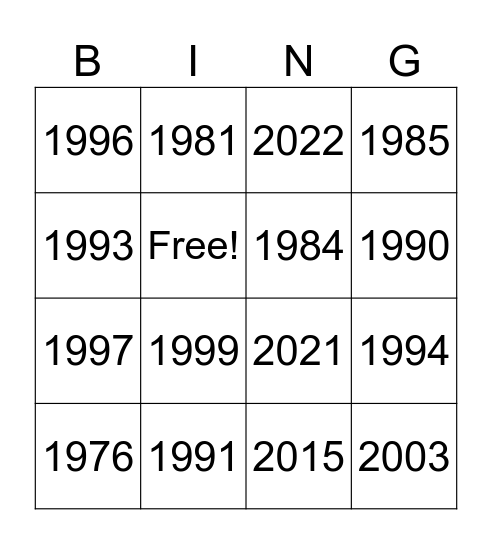 MrMalby Intro Over the Years Bingo Card