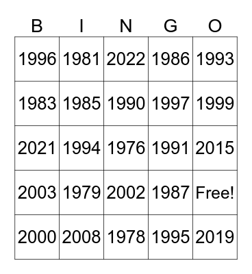 MrMalby Intro Over the Years Bingo Card