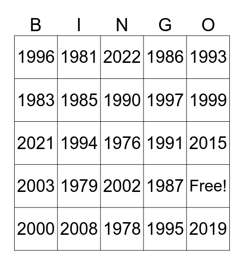 MrMalby Intro Over the Years Bingo Card