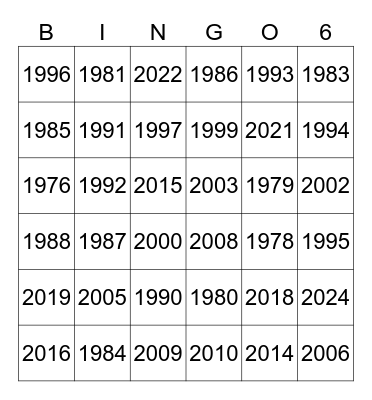 MrMalby Intro Over the Years Bingo Card