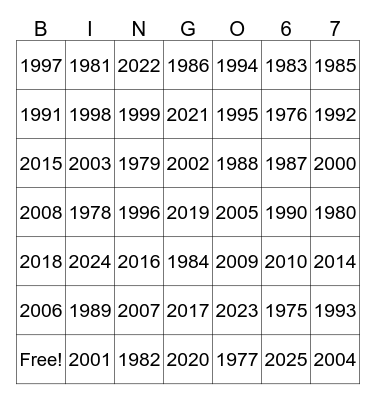MrMalby Intro Over the Years Bingo Card