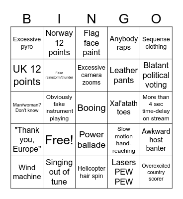 EUROVISION BINGO 2026 Bingo Card