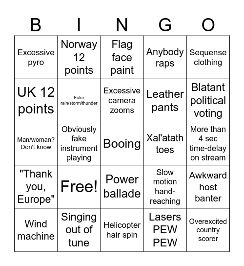 EUROVISION BINGO 2026 Bingo Card