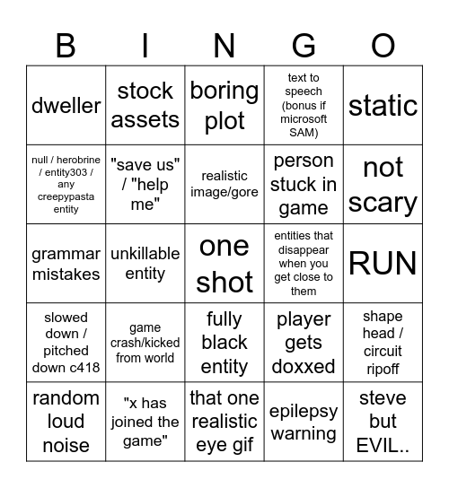bad minecraft horror cliches Bingo Card