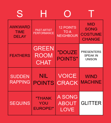 Eurovision Drunk Bingo - Vienna 2026! Bingo Card