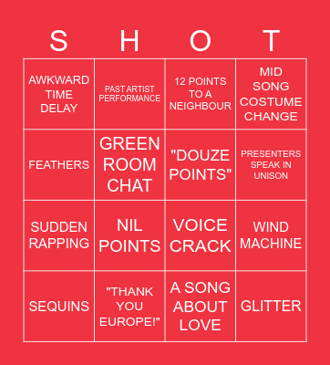Eurovision Drunk Bingo - Vienna 2026! Bingo Card