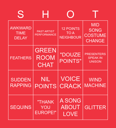 Eurovision Drunk Bingo - Vienna 2026! Bingo Card