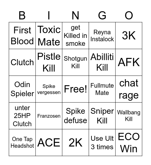 Valorant bingo Card