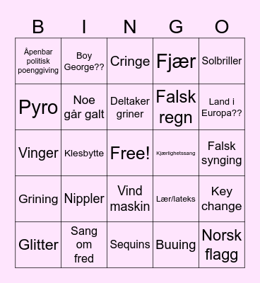 Eurovision 2026 <3 Bingo Card