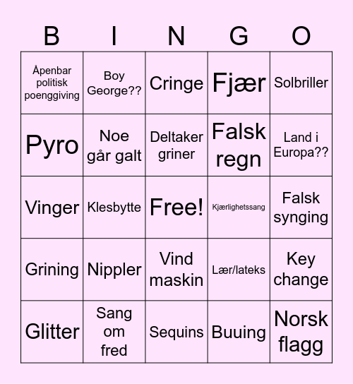 Eurovision 2026 <3 Bingo Card