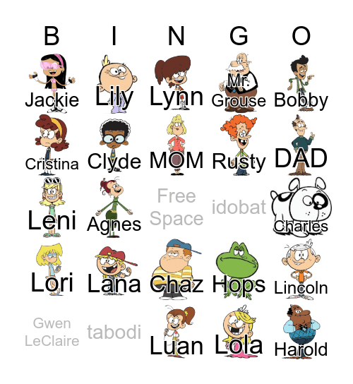 THE LOUD HOUSE Bingo Card