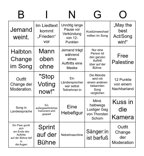 klangtapete EurovisionSongContest 2026 Bingo Card