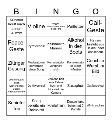 ESC 2026 Bingo Card