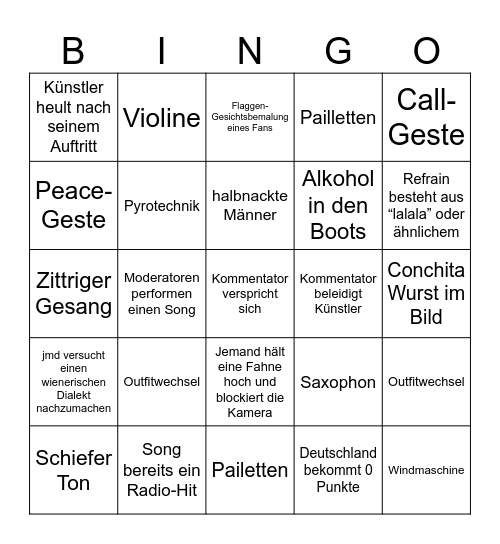 ESC 2026 Bingo Card