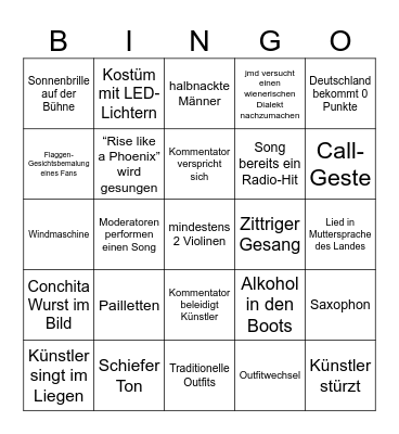 ESC 2026 Bingo Card