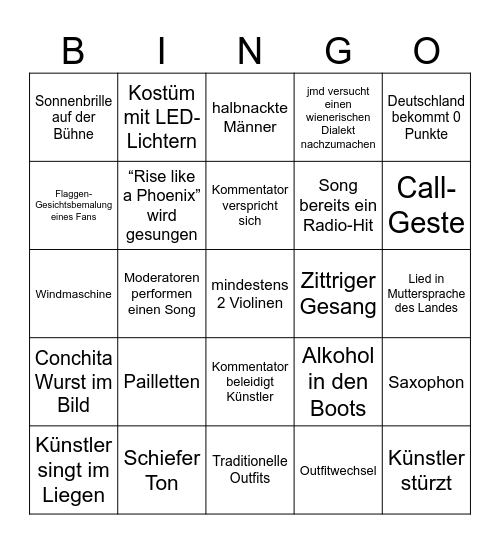 ESC 2026 Bingo Card