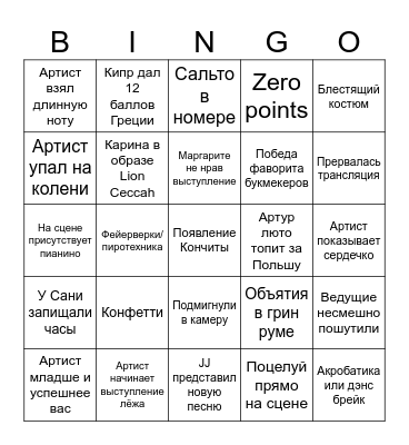 Eurovision 2026 Bingo Card