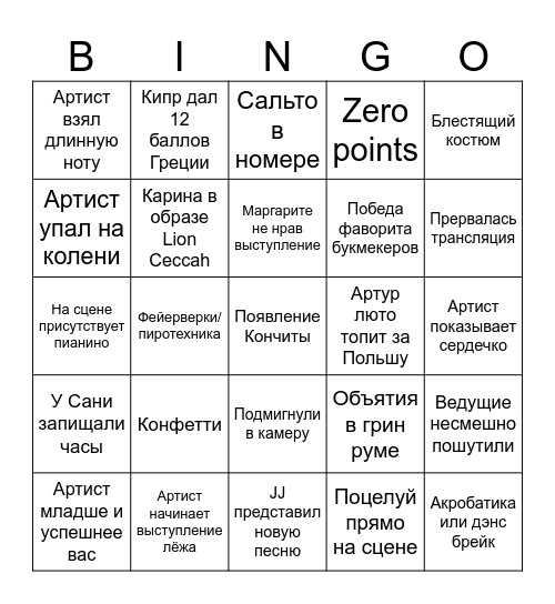 Eurovision 2026 Bingo Card