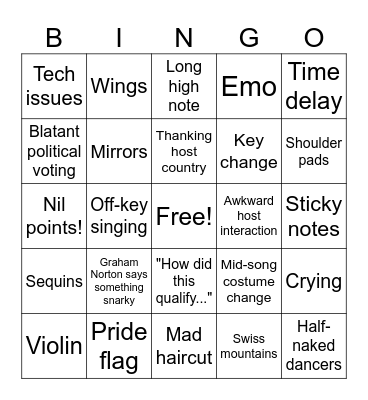 Eurovision 2026 Bingo Card