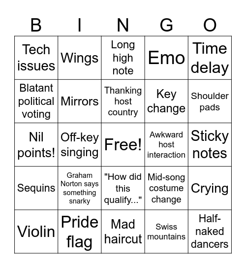 Eurovision 2026 Bingo Card
