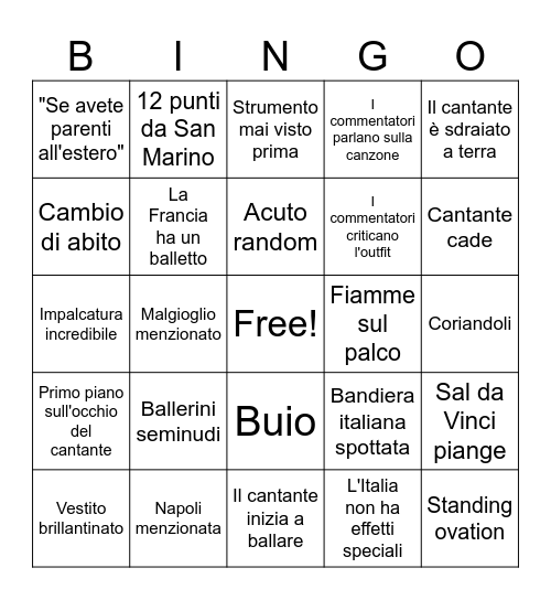 Eurovision song contest 2025 Bingo Card