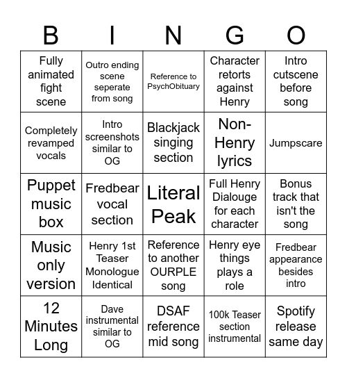 Miller Z-Mixed Bingo Card