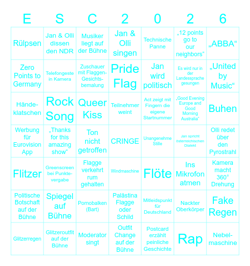 Ultimatives Eurovision Song Contest 2026 Bingo ORF Bingo Card