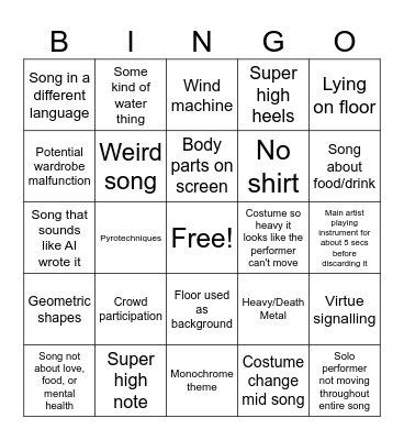 Eurovision 2026 Bingo Card
